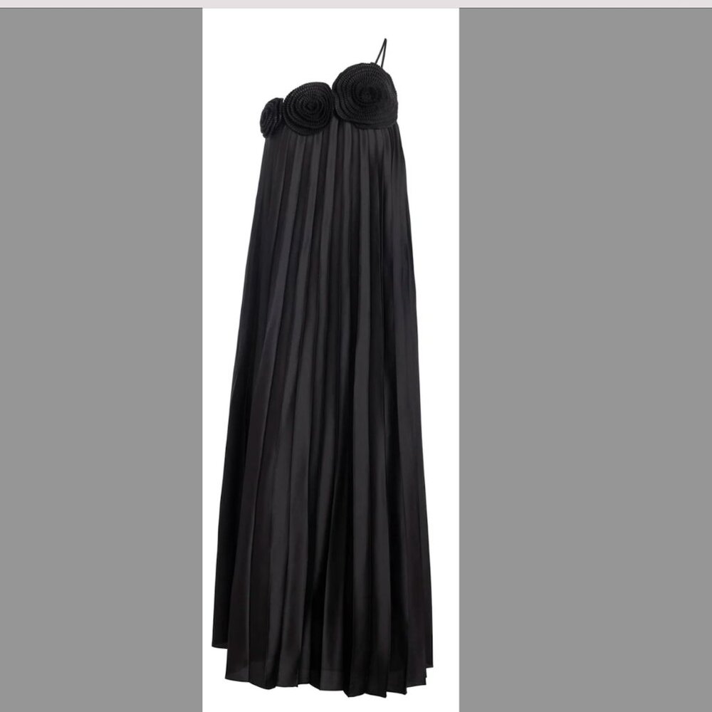 Etcetera Black Pleated Maxi Dress with Rosette Bust
